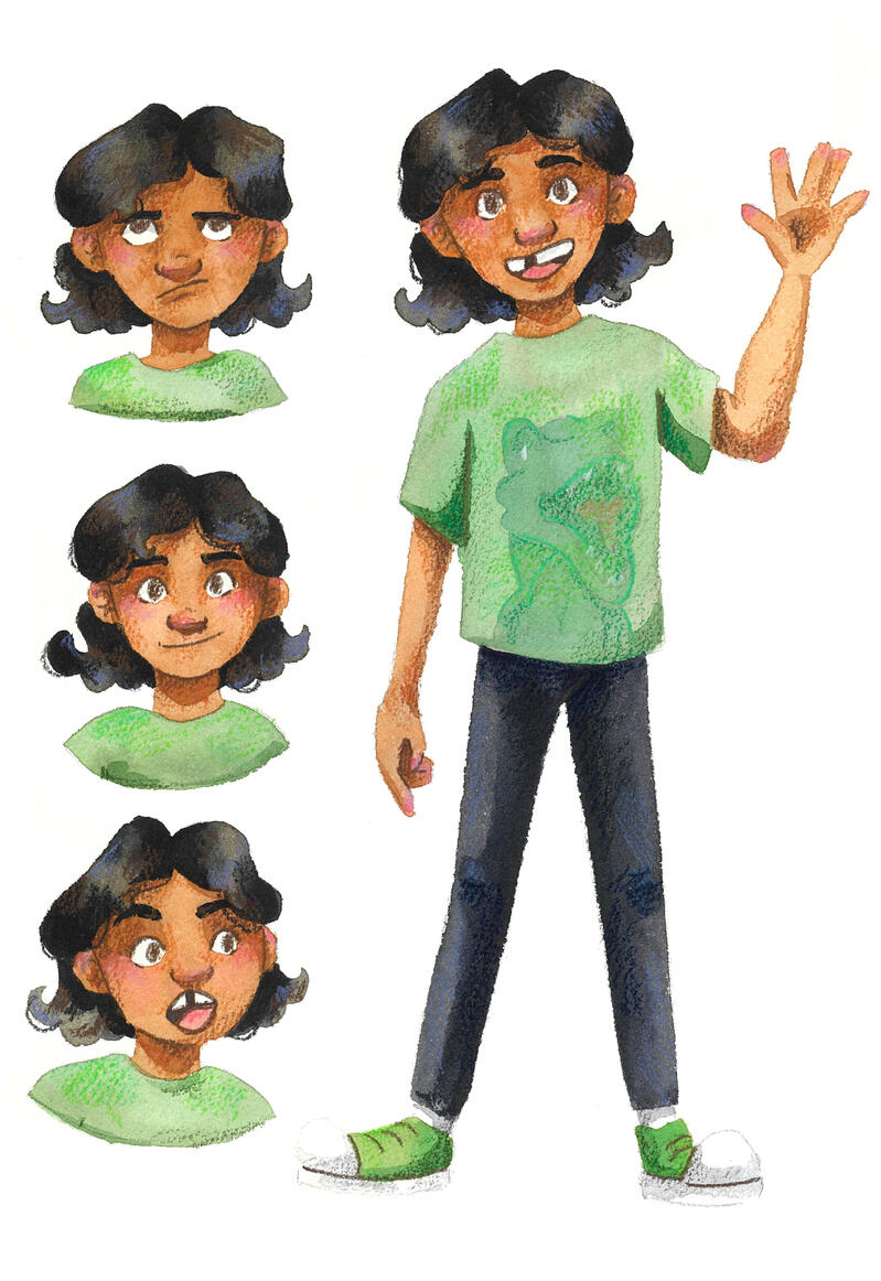 Girl Character Sheet - watercolour and coloured pencil on paper