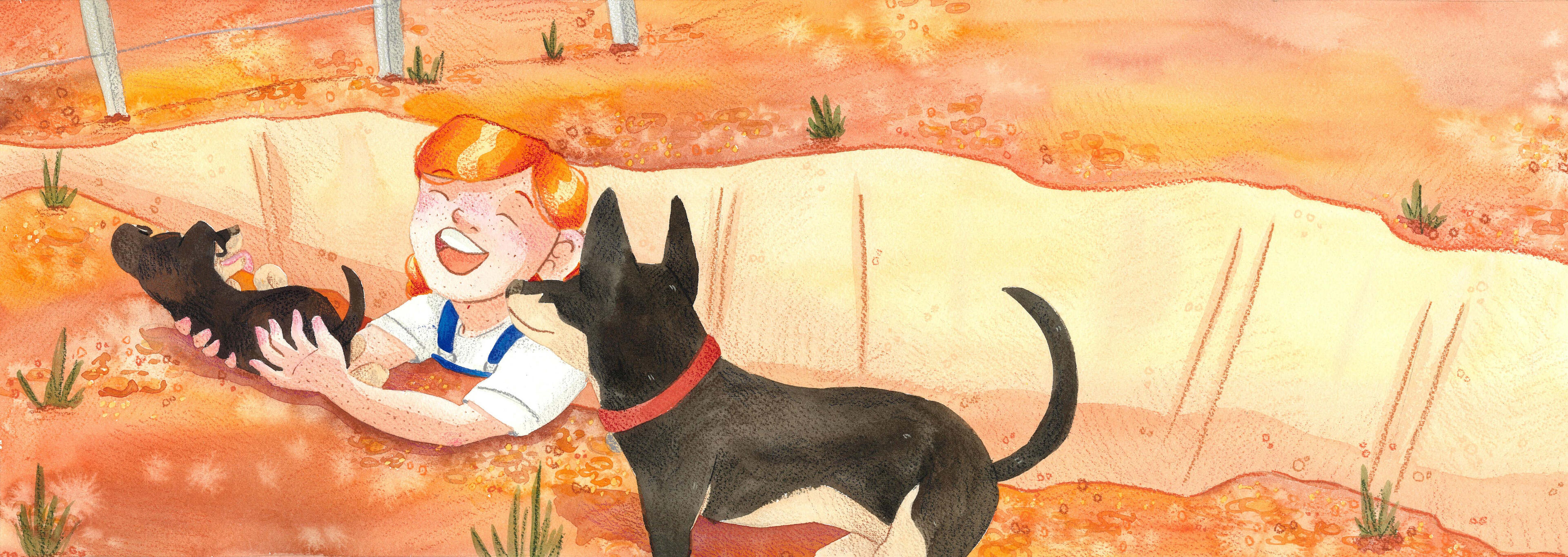 Puppy Rescue! - double spread from Anne of the Outback Picture Book (watercolour and pencil)