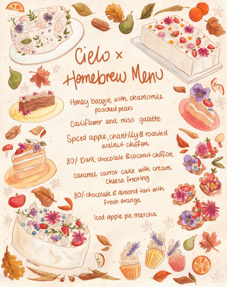 Cielo x Homebrew Announcement Poster Menu - Watercolour, Coloured Pencil and Procreate Illustration